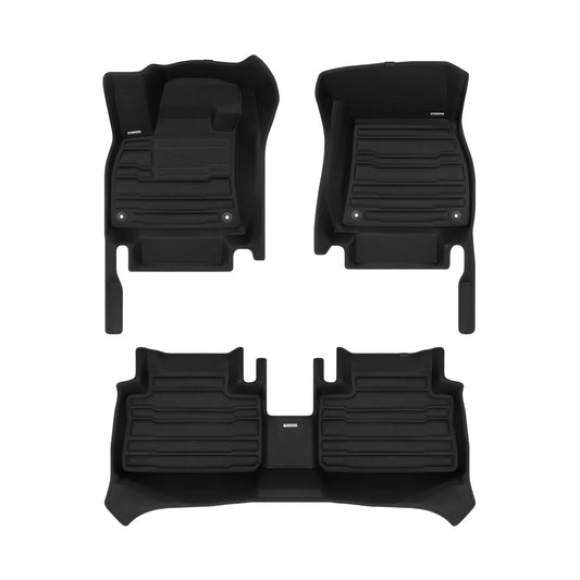 A set of black TuxMat car floor mats for Audi Q8 e-Tron models.