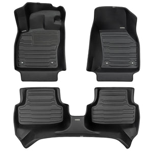 A set of black TuxMat car floor mats for Volkswagen Golf models.