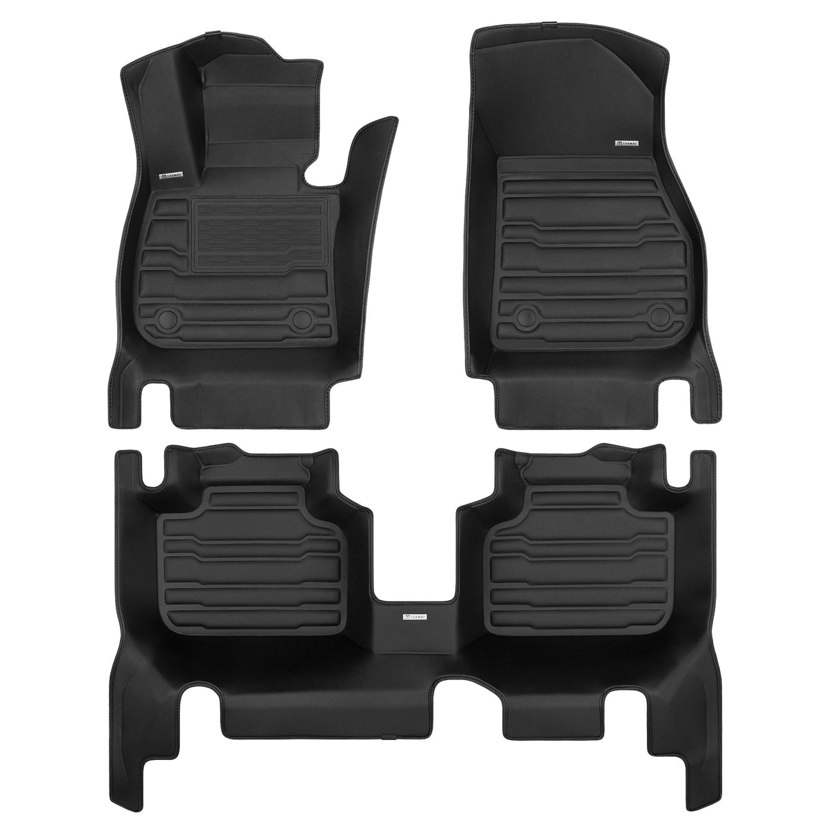 A set of black TuxMat car floor mats for BMW X1 models.
