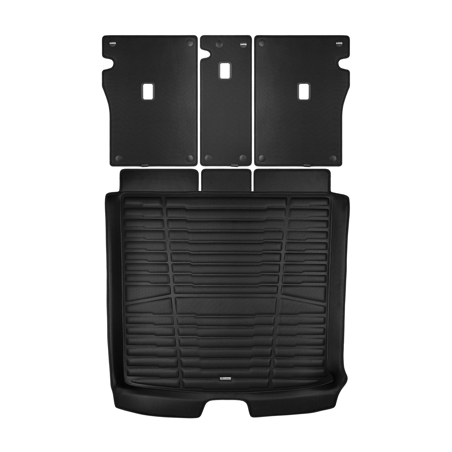 A set of black TuxMat trunk mats for Jaguar F-Pace models.