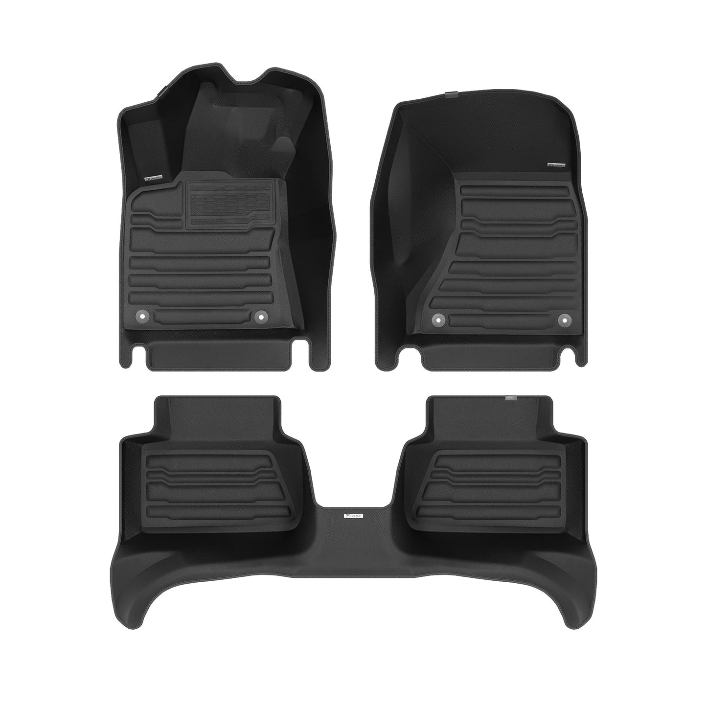 A set of black TuxMat car floor mats for Porsche Macan models.