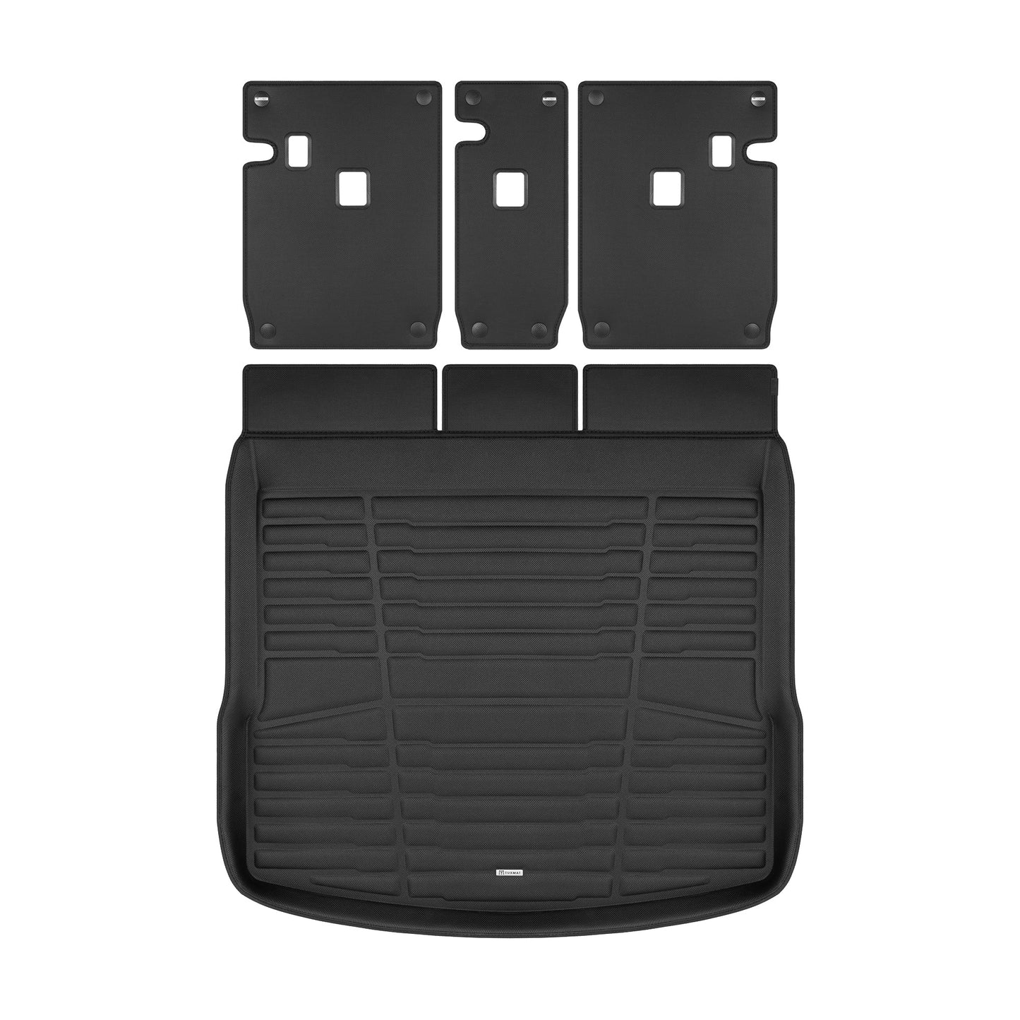 A set of black TuxMat trunk mats for Porsche Macan models.