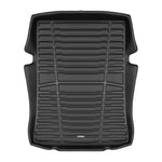 A set of black TuxMat trunk mats for BMW 5-Series models.