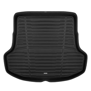 A set of black TuxMat trunk mats for Kia Stinger models.