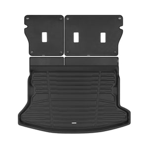 A set of black TuxMat trunk mats for Subaru Impreza models.
