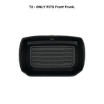 A set of black TuxMat car trunk mats for Porsche Cayman models.