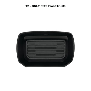 A set of black TuxMat car trunk mats for Porsche Cayman models.