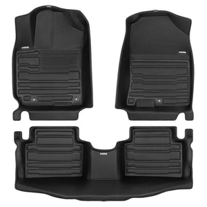 A set of black TuxMat car floor mats for Hyundai Kona models.