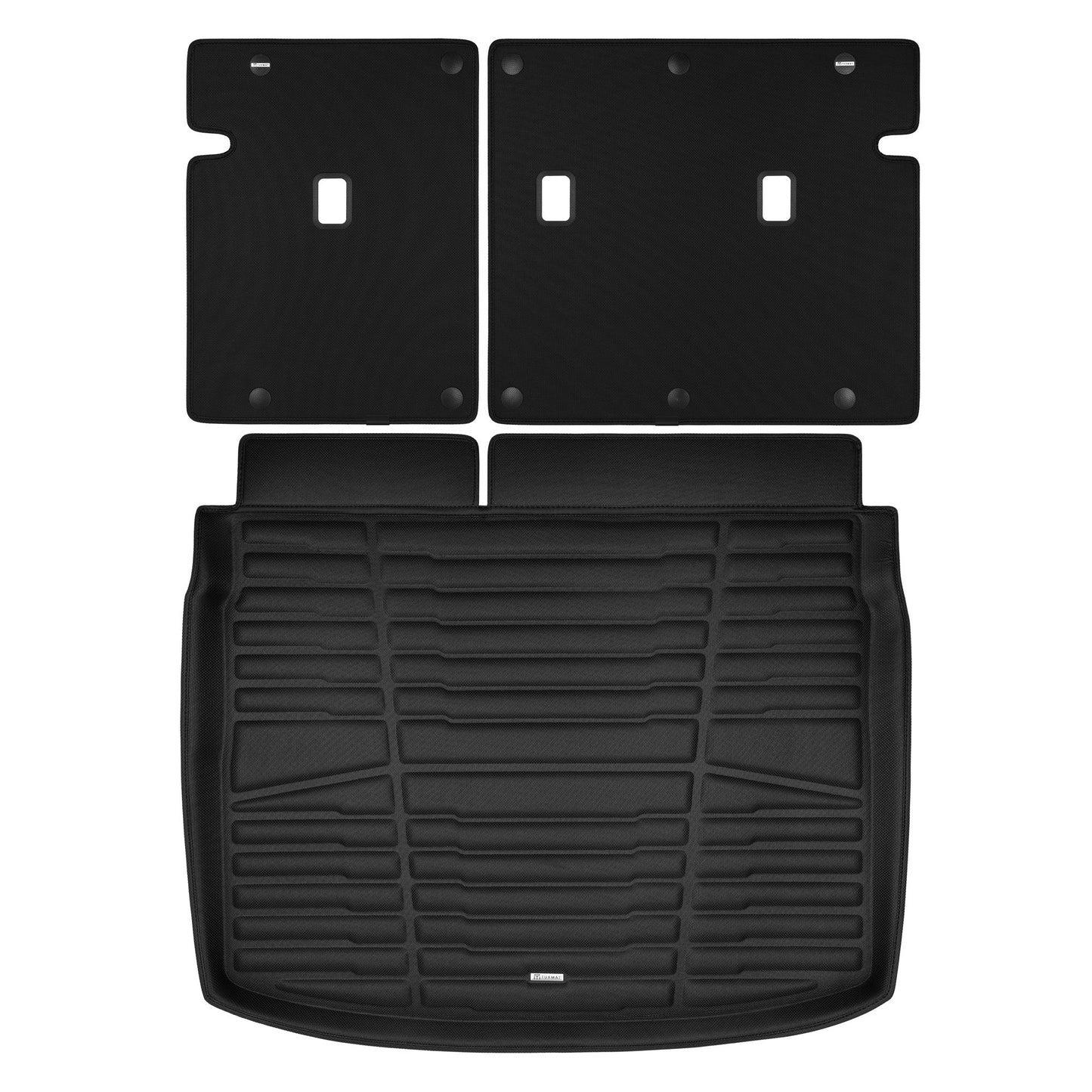 A set of black TuxMat trunk mats for Kia Forte models.