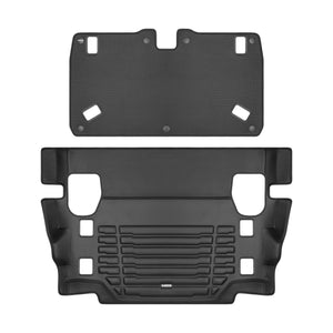 A set of black TuxMat trunk mats for Jeep Wrangler models.