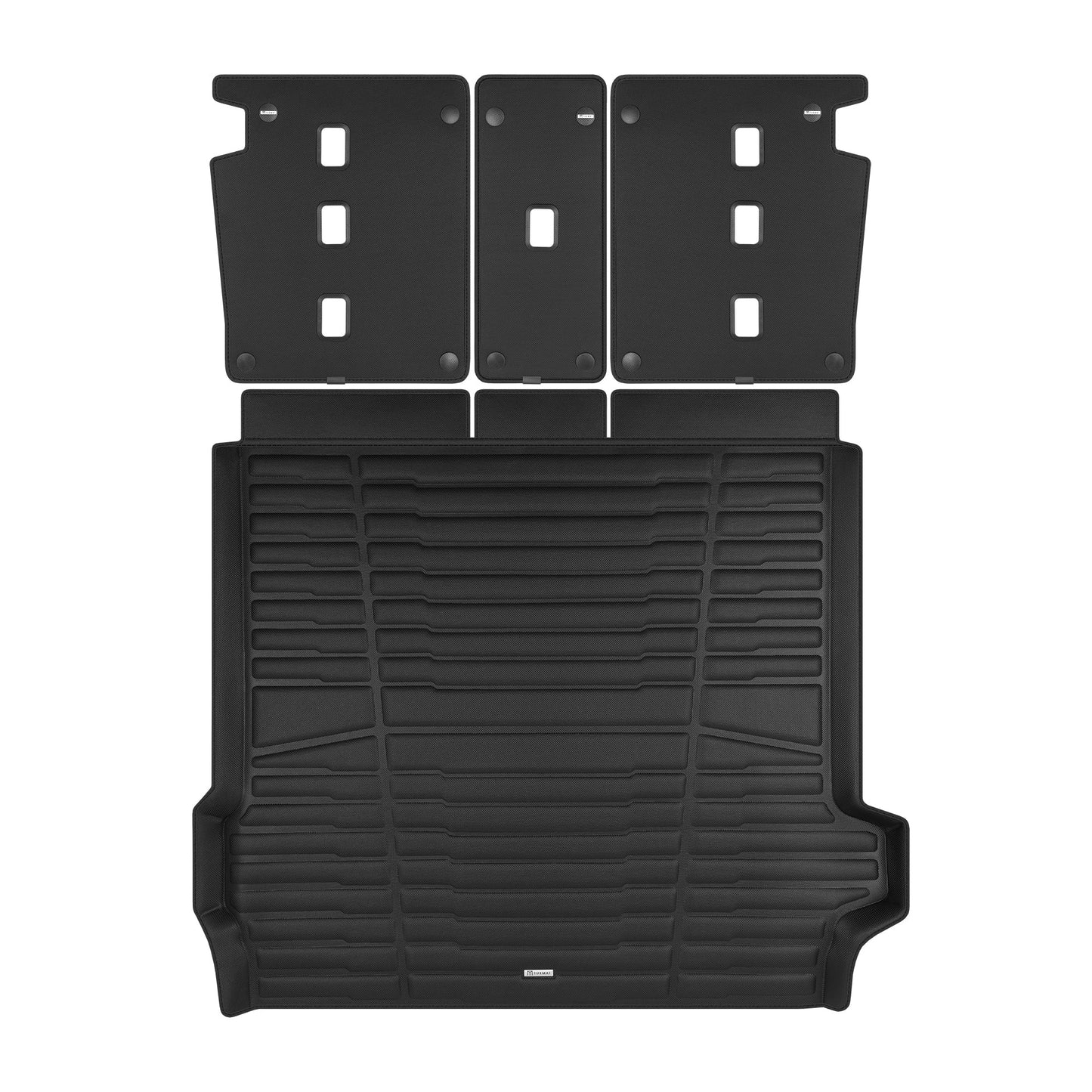 A set of black TuxMat trunk mats for BMW X5 models.