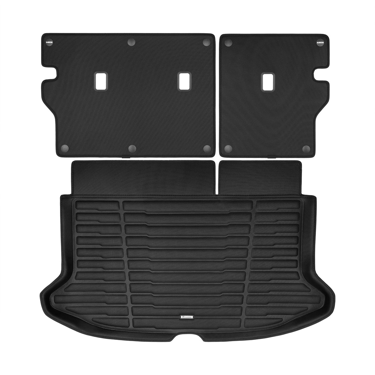 A set of black TuxMat trunk mats for Kia Soul models.