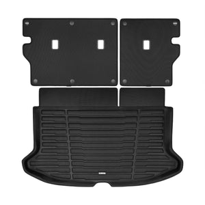 A set of black TuxMat trunk mats for Kia Soul models.