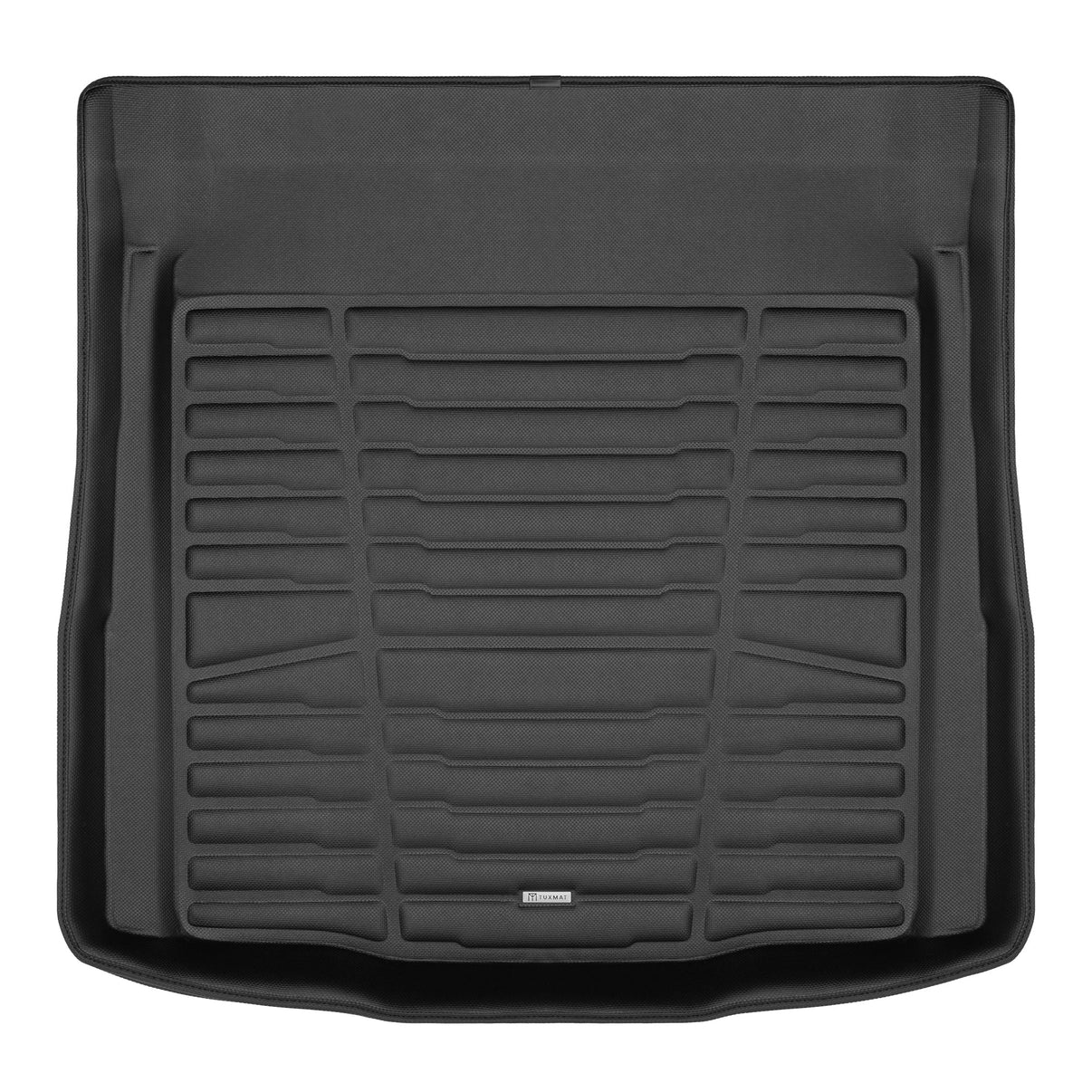 A set of black TuxMat trunk mats for BMW 3-Series models.