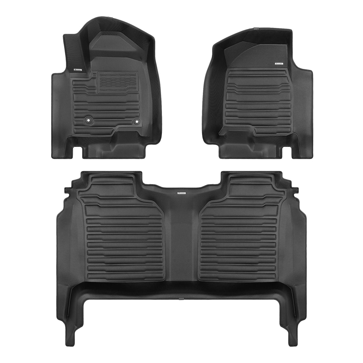A set of black TuxMat car floor mats for Chevrolet Silverado HD models.