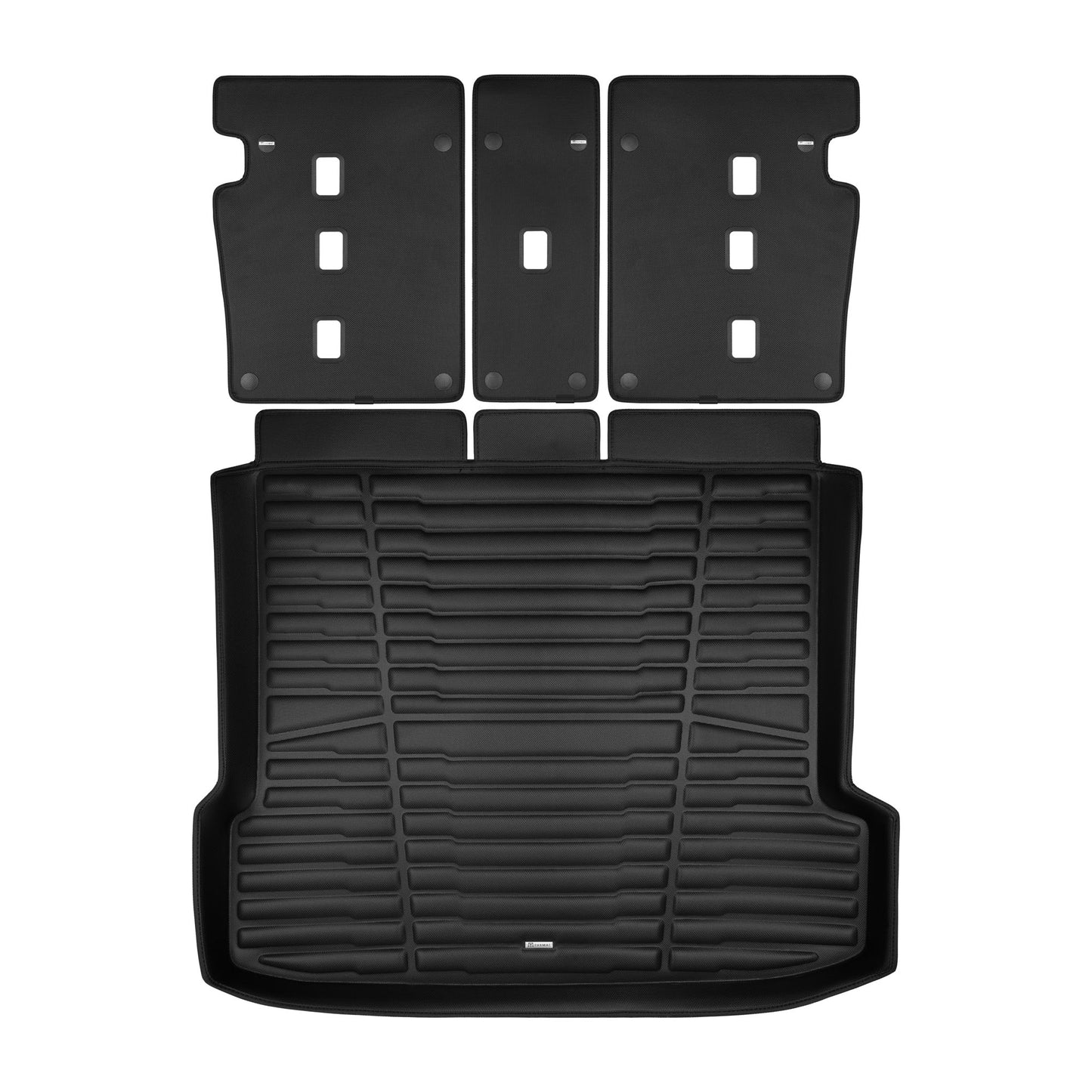 A set of black TuxMat trunk mats for BMW X6 models.