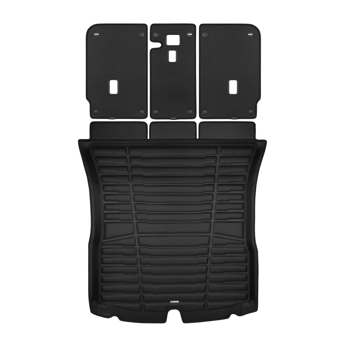 A set of black TuxMat trunk mats for Tesla Model Y models.