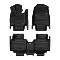 A set of black TuxMat car floor mats for Toyota Highlander models.