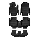 A set of black TuxMat car floor mats for Toyota Highlander models.