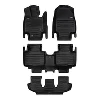 A set of black TuxMat car floor mats for Toyota Highlander models.
