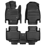 A set of black TuxMat car floor mats for Toyota Highlander models.