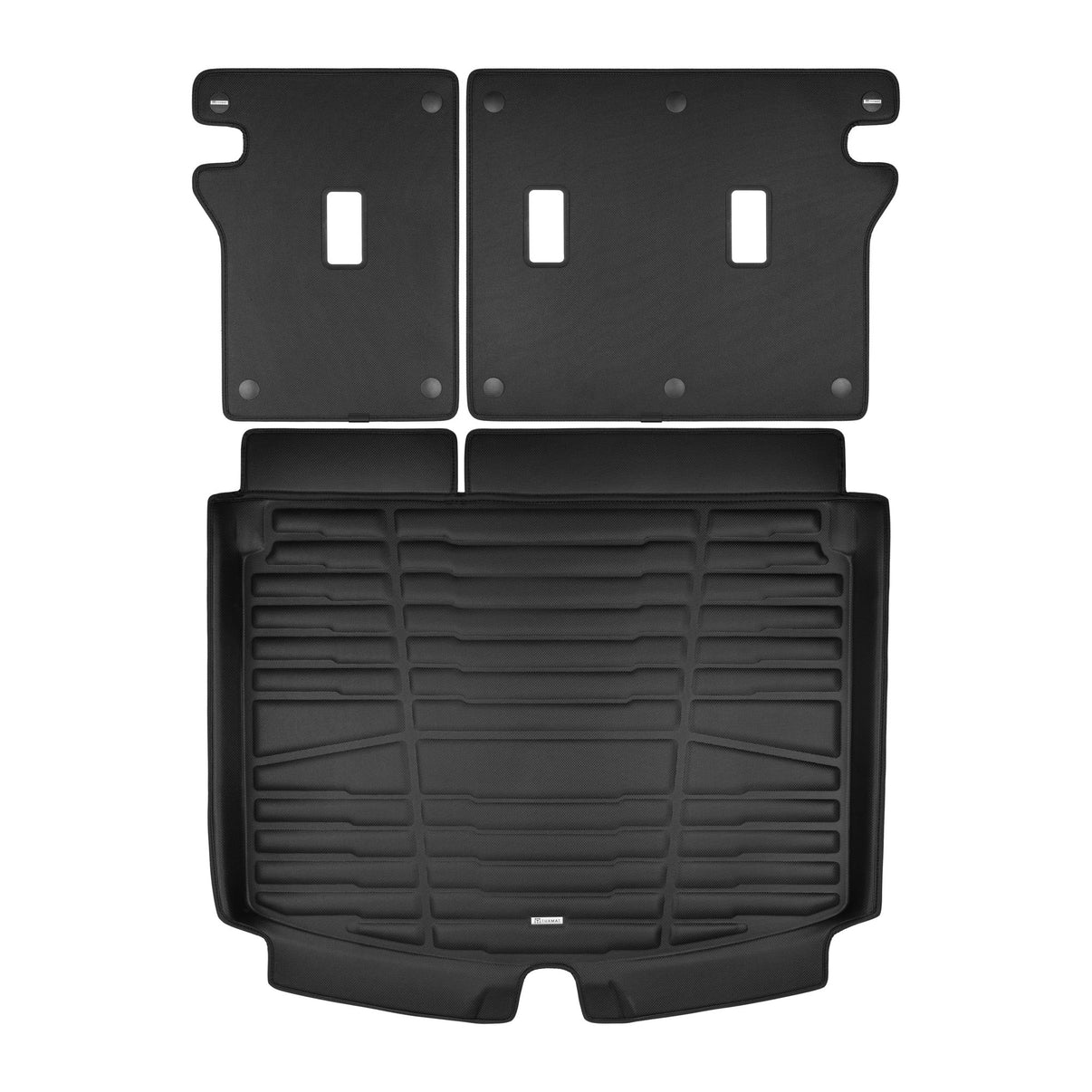 A set of black TuxMat trunks mats for Chevrolet TrailBlazer models.