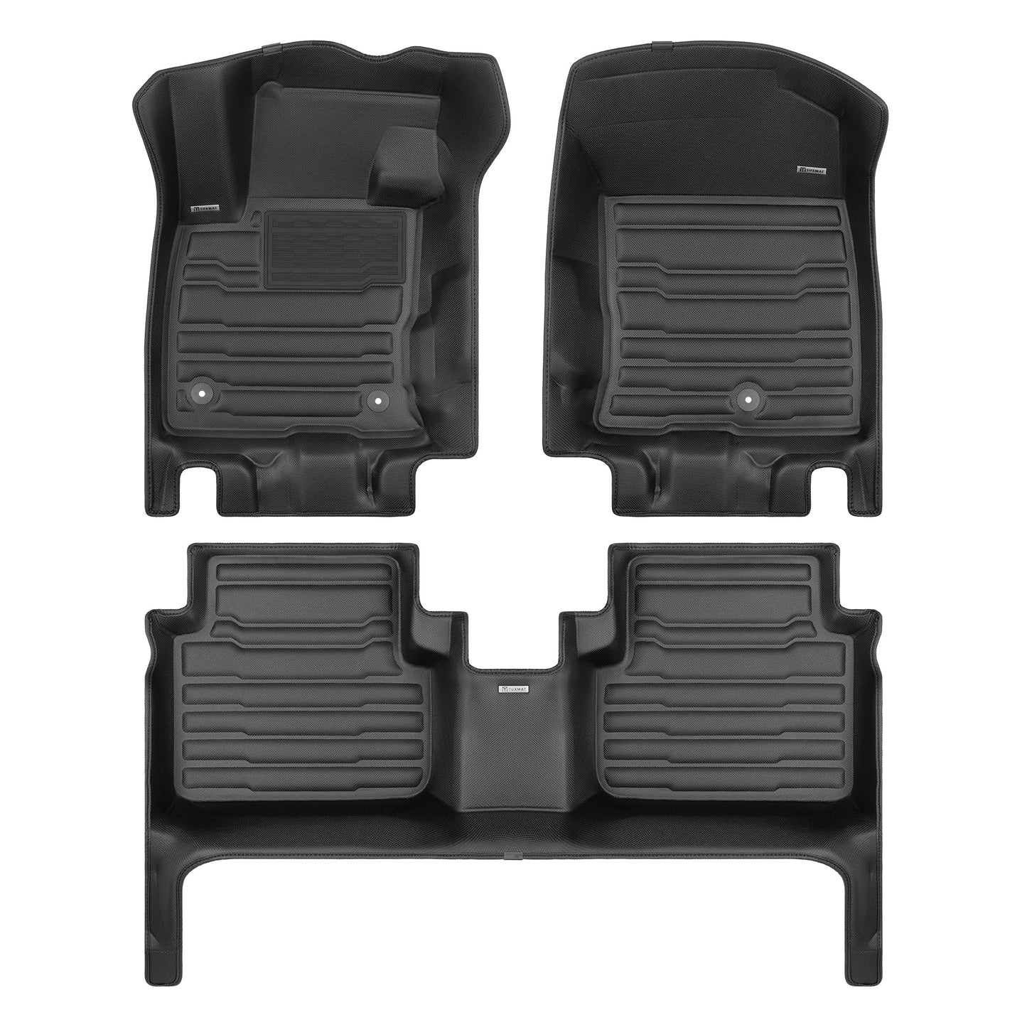 A set of black TuxMat car floor mats for Ford Bronco models.