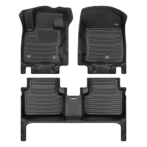 A set of black TuxMat car floor mats for Ford Bronco models.