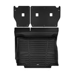 A set of black TuxMat trunk mats for Jeep Wrangler models.