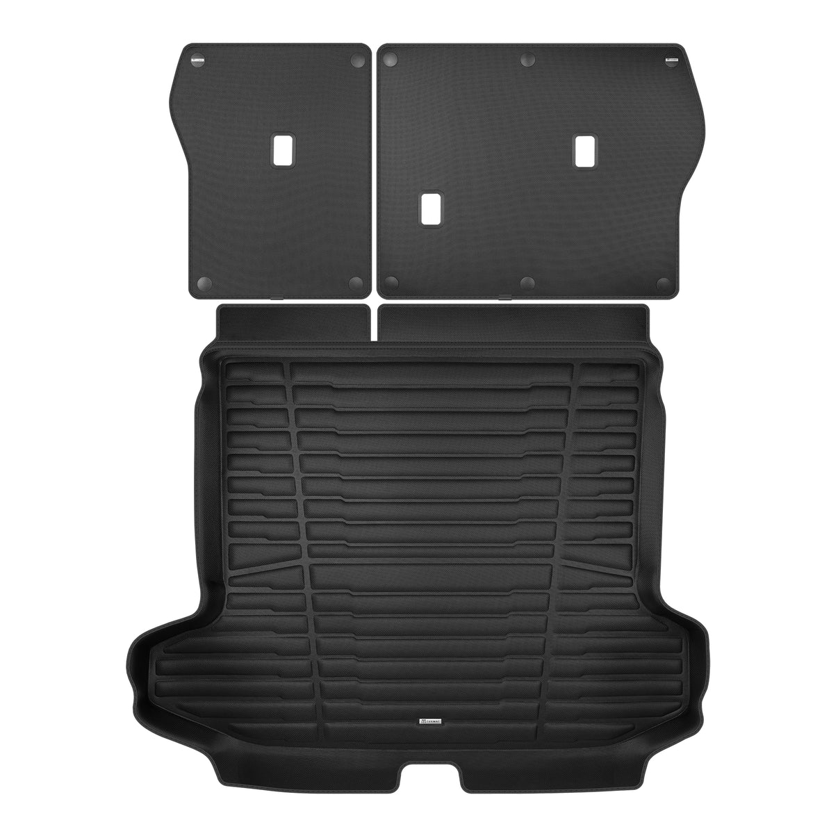 A set of black TuxMat trunk mats for Hyundai Tucson models.
