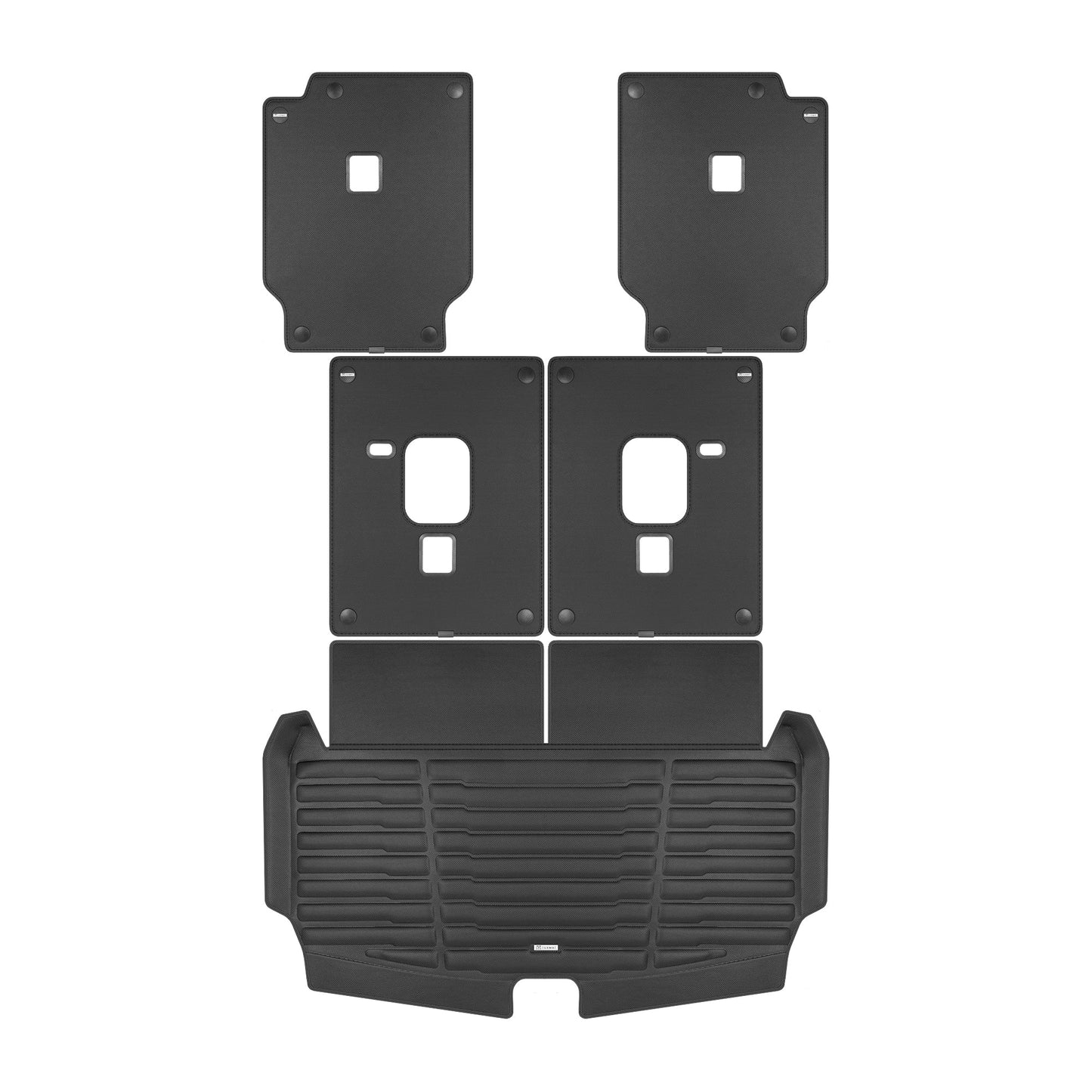 A set of black TuxMat trunk mats for Jeep Grand Cherokee L models.