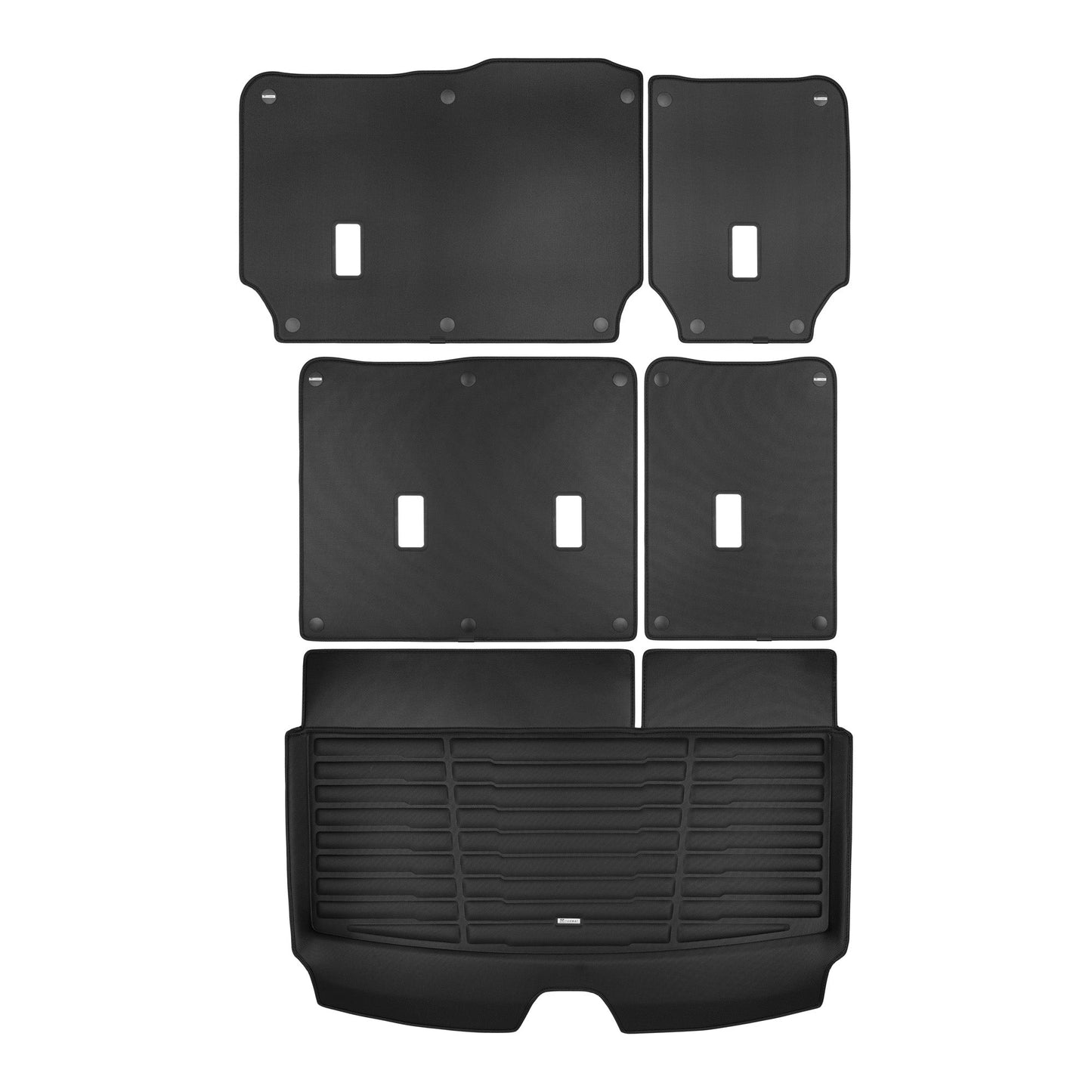 A set of black TuxMat trunk mats for Chevrolet Tahoe models.