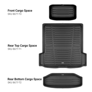 A set of black TuxMat trunk mats for Porsche Taycan models.