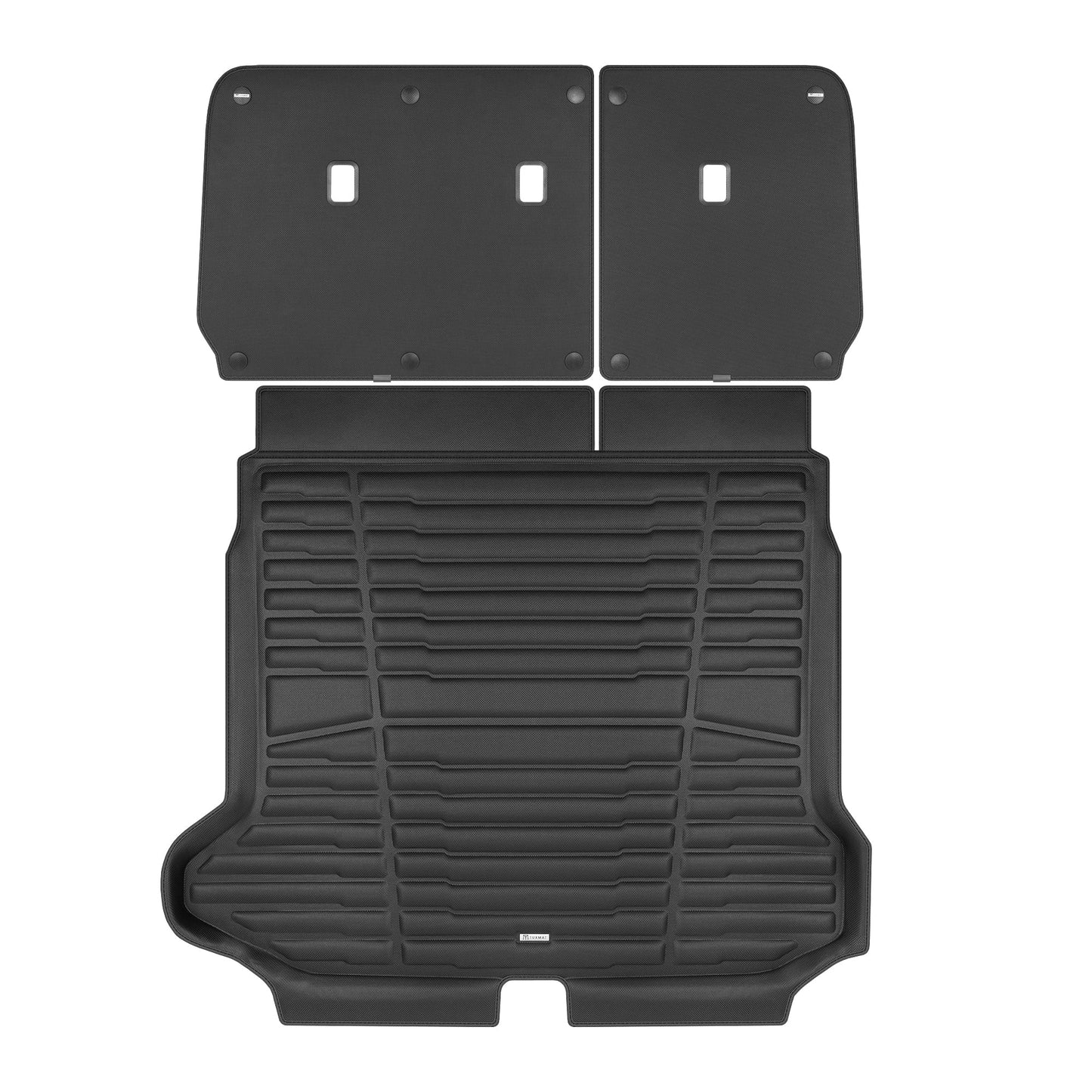 A set of black TuxMat trunk mats for Hyundai Ioniq models.