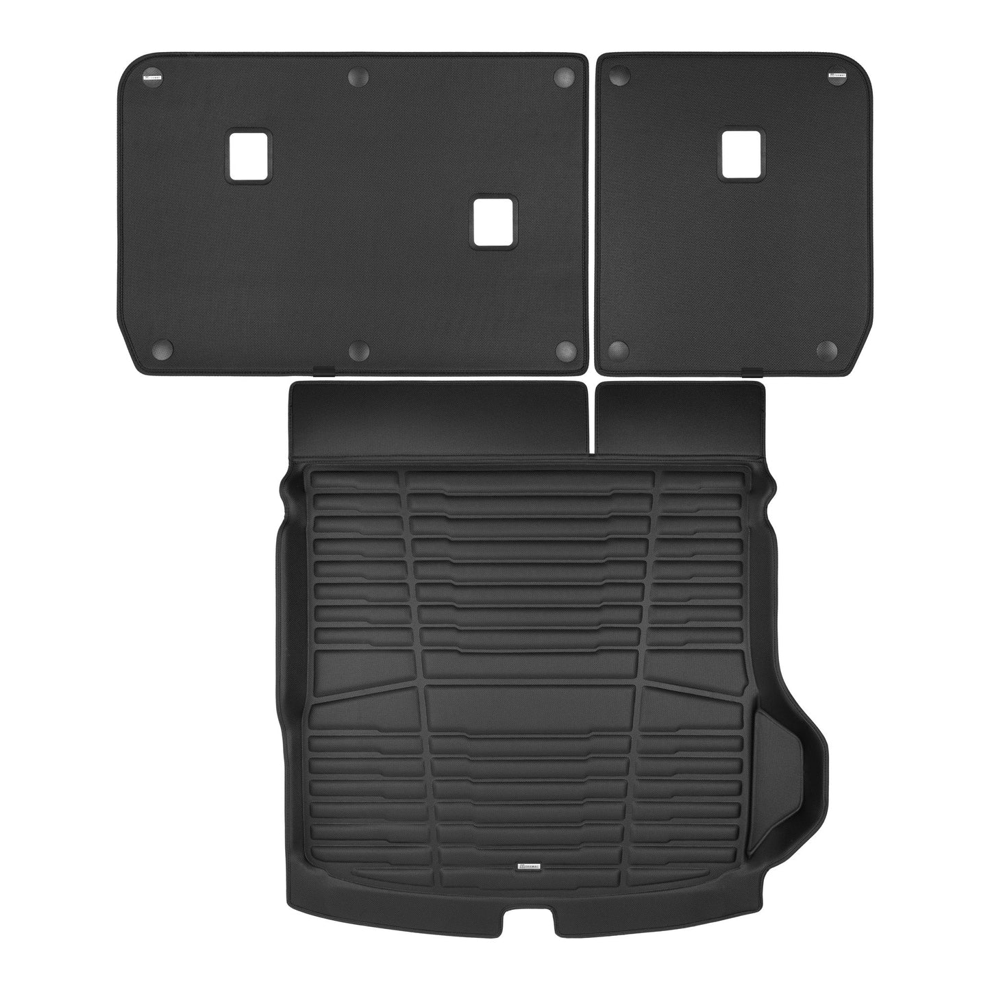 A set of black TuxMat trunk mats for Jeep Grand Cherokee models.
