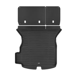 A set of black TuxMat trunk mats for Tesla Model X models.