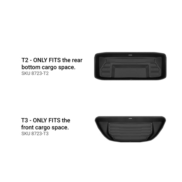 A set of black TuxMat trunk mats for Tesla Model X models.
