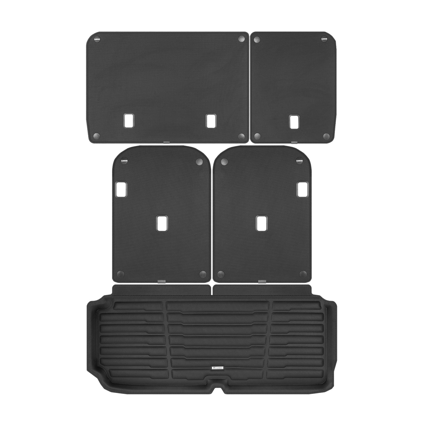 A set of black TuxMat trunk mats for Tesla Model X models.