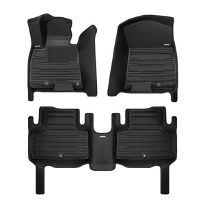 A set of black TuxMat car floor mats for Genesis GV80 models.