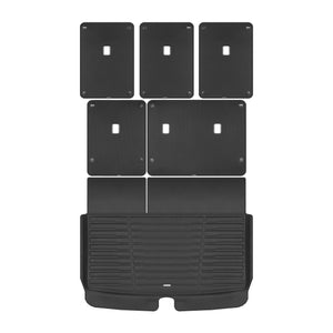 A set of black TuxMat trunk mats for Jeep Grand Wagoneer models.