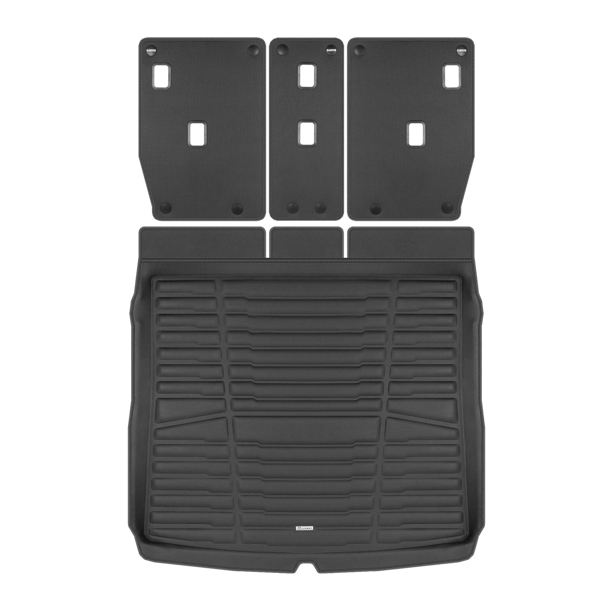 A set of black TuxMat trunk mats for BMW X1 models.