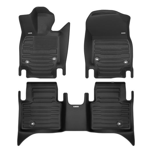 A set of black TuxMat car floor mats for Toyota Crown Hybrid models.