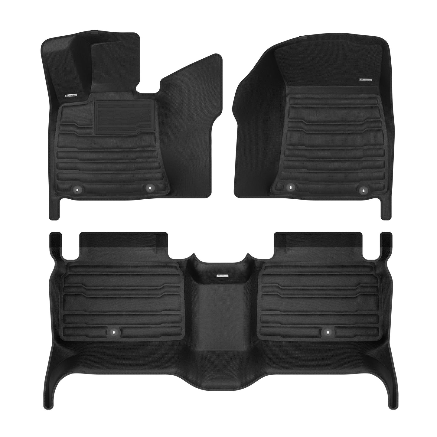 A set of black TuxMat car floor mats for Genesis G80 EV models.