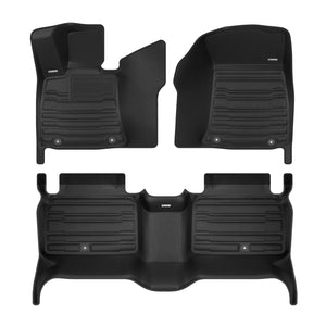 A set of black TuxMat car floor mats for Genesis G80 EV models.