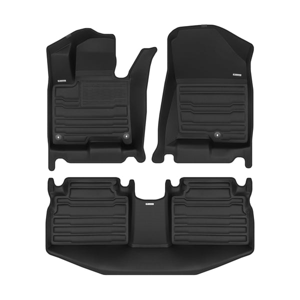 A set of black TuxMat car floor mats for Kia Sportage models.