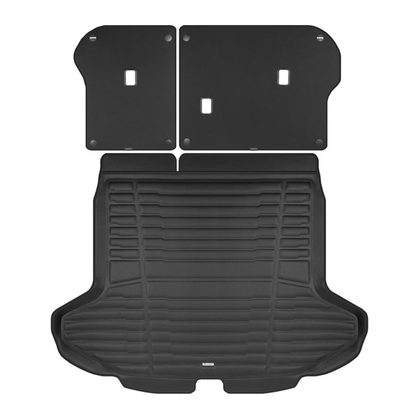 A set of black TuxMat trunk mats for Kia Sportage models.