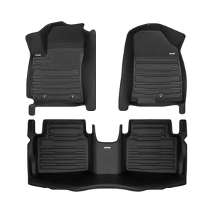 A set of black TuxMat car floor mats for Hyundai Kona models.