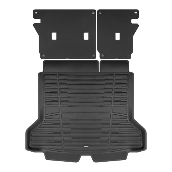 A set of black TuxMat trunk mats for Cadillac Lyriq models.