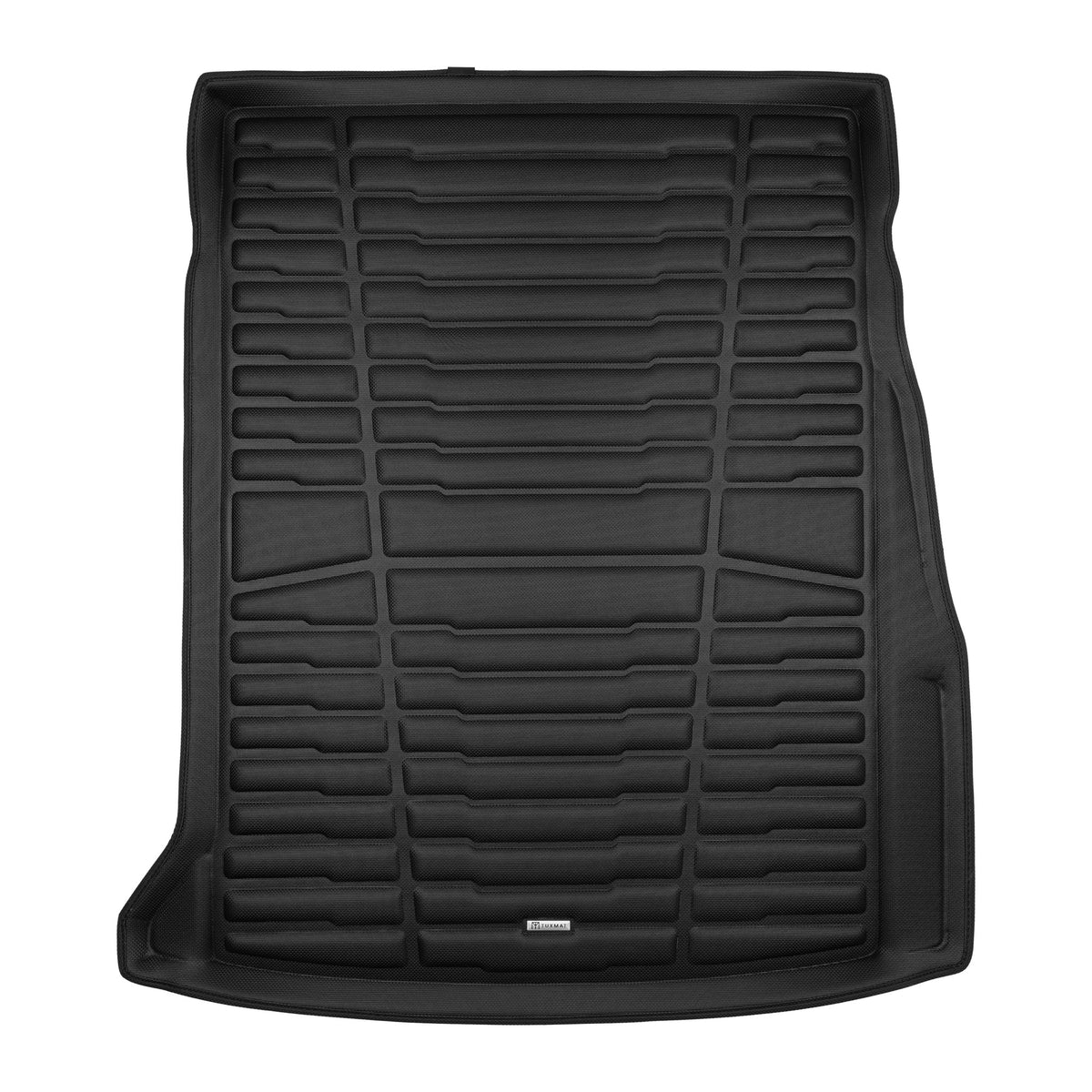 A set of black TuxMat trunk mats for BMW i5 models.