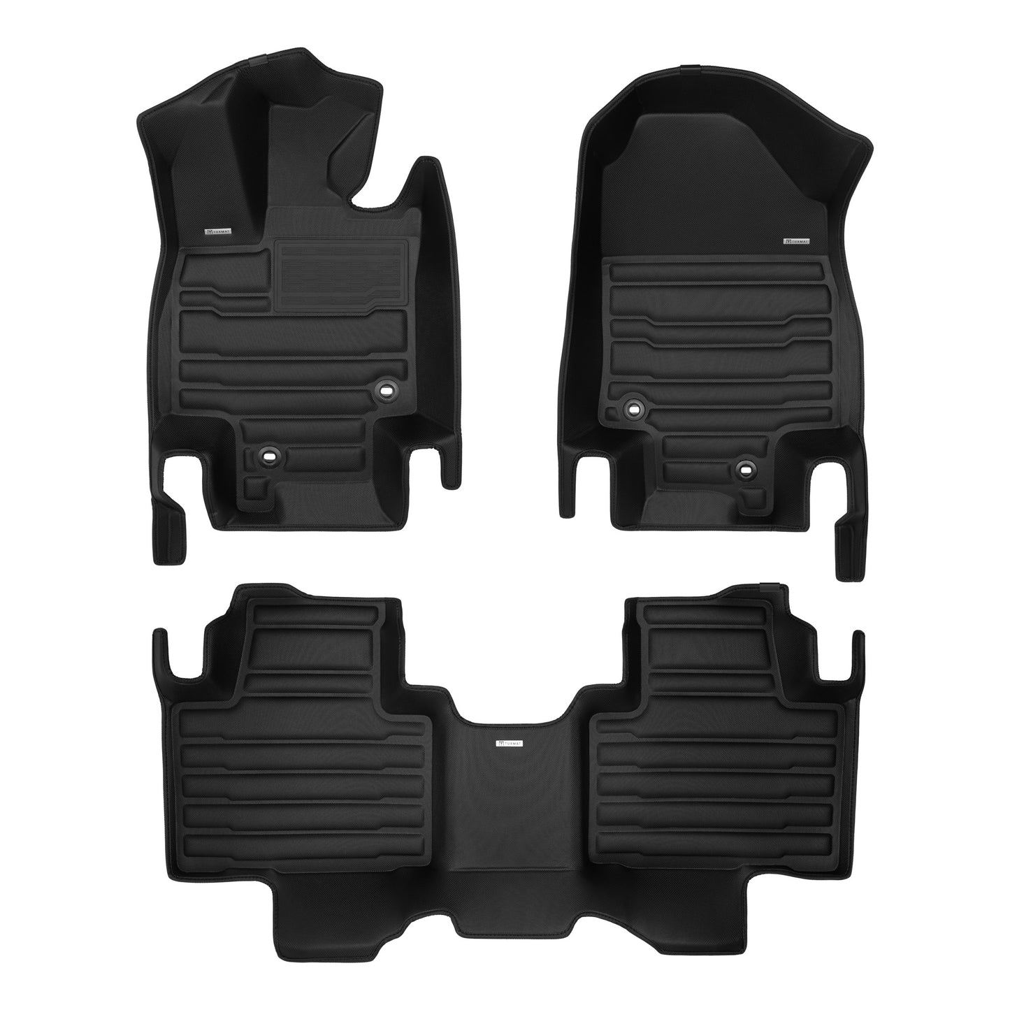 A set of black TuxMat car floor mats for Volvo XC90 Recharge models.
